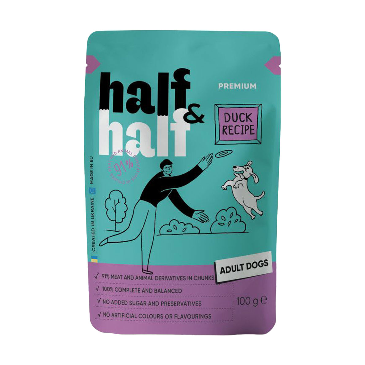 Вологий корм для дорослих собак Half&amp;Half Duck In Gravy For Adult Dogs шматочки качки в соусі, 100 г